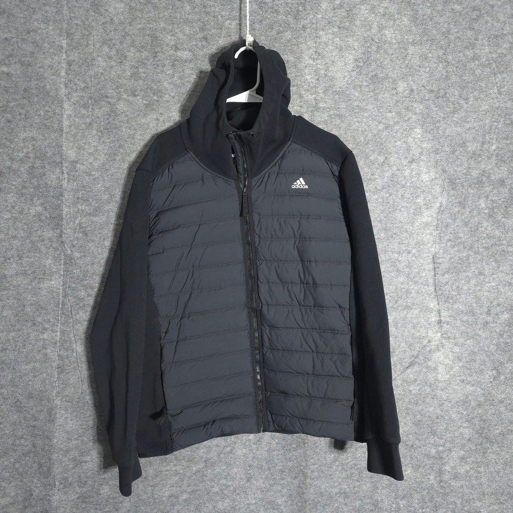 Adidas Varilite Hybrid Jacket Mens XL Black Quilted Puffer Fleece CY8723 Hooded